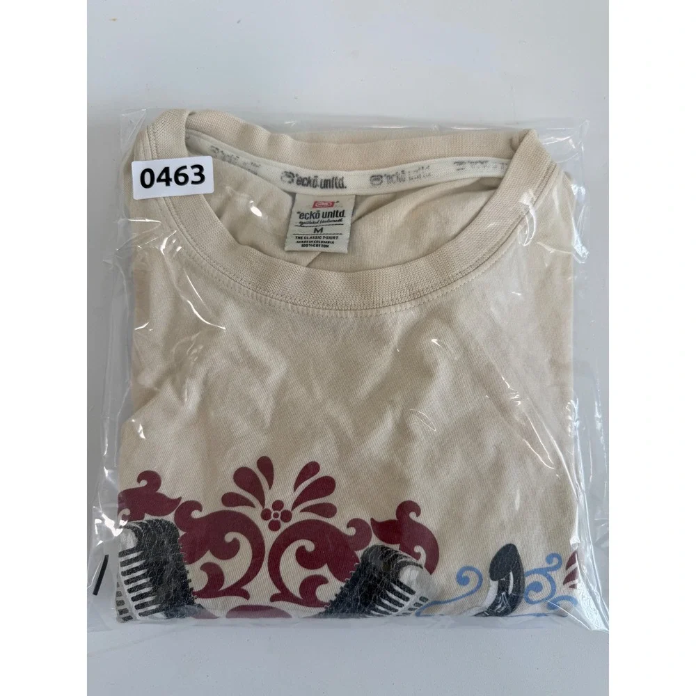 Y2K Ecko Unltd Mens Graphic T-Shirt Cream Short Sleeve Skull Microphones Size M